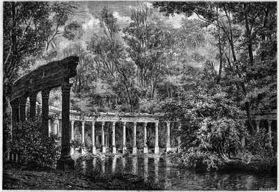 Columnata corintia alrededor del estanque ovalado en el Parc de Monceau, París de French School