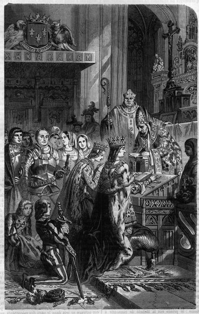 Coronación del Emperador Otton I (912-973) por el Papa Juan XII en 962. Grabado en "Histoire des Papes-Reyes-Reinas y Emperadores a través de los siglos" por Maurice Lachatre de French School