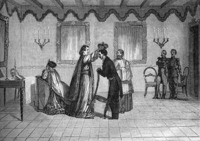 Coronación del Rey Radama II de Madagascar (1829-1863) por el sacerdote católico francés Jouen de French School
