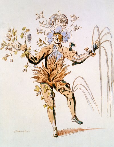 Diseño de vestuario para los cuatro elementos en un ballet cortesano del siglo XVII, facsímil de Guillaumot fils de French School