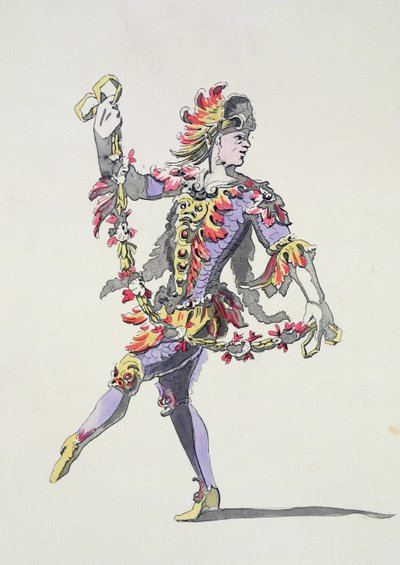 Diseño de vestuario para Tritón, en un ballet del siglo XVII, de la Colección Menus Plaisirs, facsímil de A. Guillaumot Fils (grabado en color) de French School