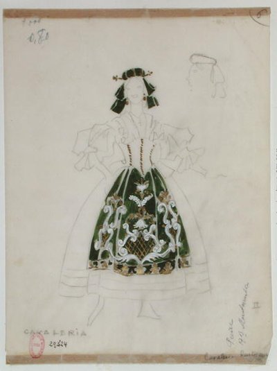 Diseño de vestuario para la ópera Cavalleria Rusticana de Pietro Mascagni (1863-1945) de French School