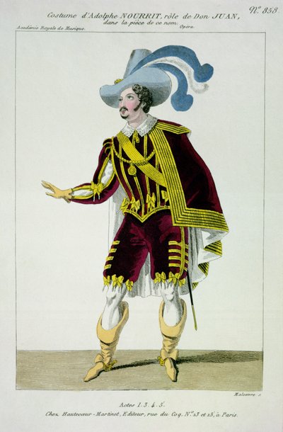 Vestuario para Adolphe Nourrit (1802-39) en el Papel de Don Giovanni en la Ópera del mismo Nombre, grabado por Maleuvre, impreso por Hautecoeur-Martinet de French School