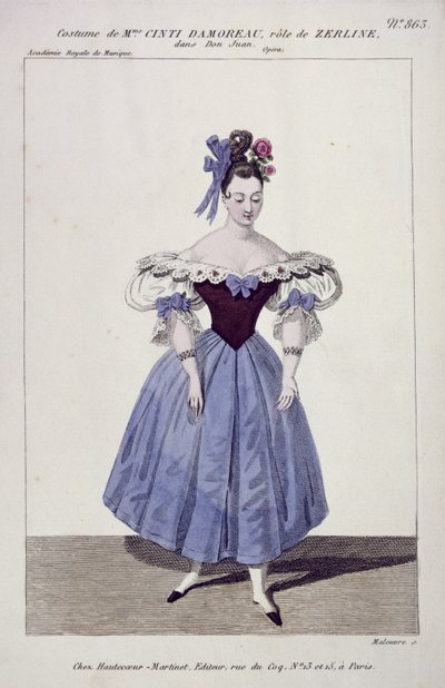 Vestuario para Madame Cinti Damoreau en el Papel de Zerlina en Don Giovanni, grabado por Maleuvre, impreso por Hautecoeur-Martinet de French School
