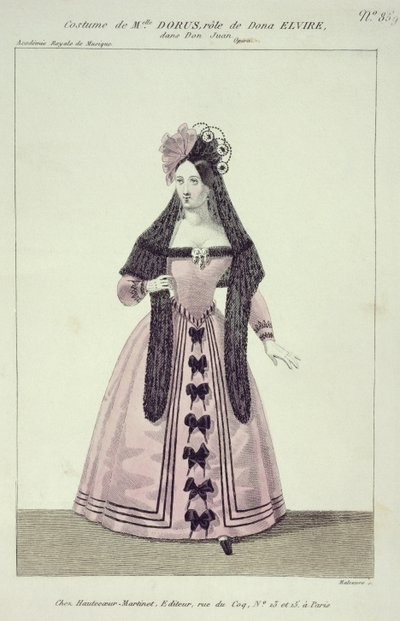 Vestuario para Mademoiselle Dorus en el Papel de Donna Elvira en Don Giovanni, grabado por Maleuvre, impreso por Hautecoeur-Martinet de French School