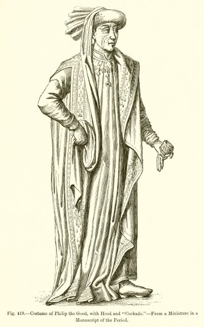 Traje de Felipe el Bueno, con capucha y escarapela de French School
