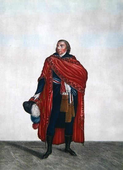 Traje de un Representante del pueblo durante el período del Directorio, c.1797 (grabado en color) de French School