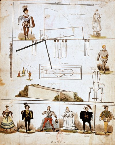 Vestuario y decorados para la ópera “Zampa o la Novia de Mármol” de Ferdinand Herold (1791-1833) de French School