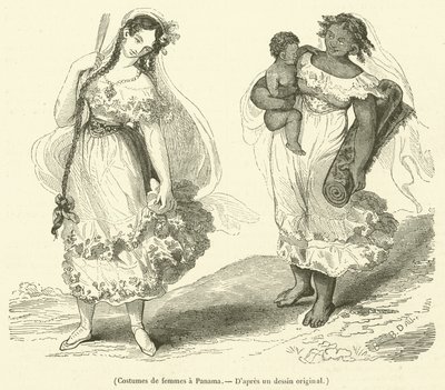 Trajes de mujer en Panamá (grabado) de French School