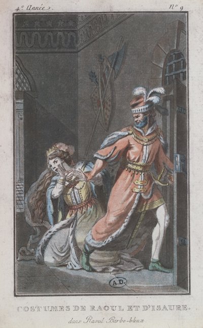 Trajes de Raoul e Isaure, de la ópera Raoul Barba Azul, 1790 de French School