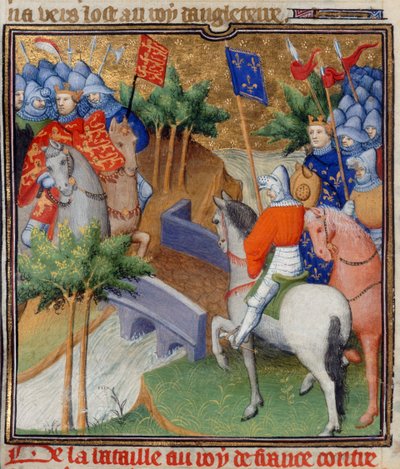 Cotton Nero E. II pt.2, f.40v Inglaterra y Francia en guerra, ilustración de 