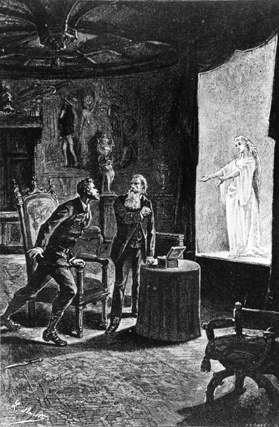 El Conde Franz de Telek cree ver a su antigua amante La Stilla, ilustración para El Castillo de los Cárpatos de Jules Verne, publicado por Hetzel, 1892 de French School