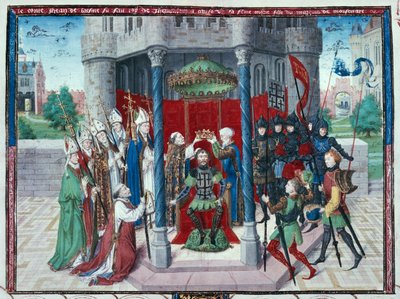 Conde Jean de Brienne, miniatura de "Les chroniques de Jherusalem abregies", c.1450 (temple sobre vitela) de French School