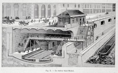 Corte de la estación de metro St Michel en París en "La naturaleza" 1899 de French School