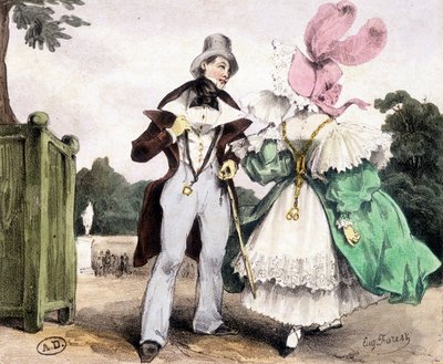 Pareja caminando, dibujo de Guy Forest, circa 1829. de French School