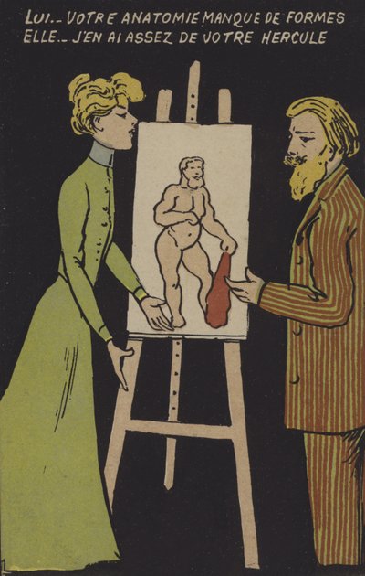 Pareja con un caballete de French School