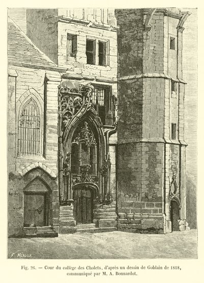 Patio del colegio de Cholets, según un dibujo de Goblain de 1818, comunicado por M. A. Bonnardot de French School