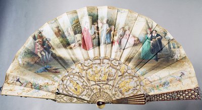 Abanico de mano de corte que representa el amor y el teatro de French School