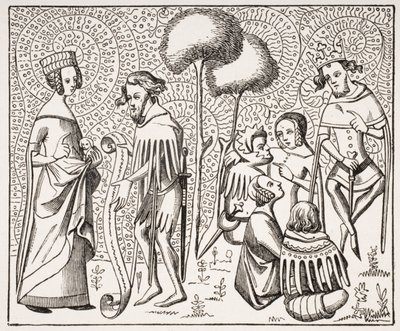 Corte de Amor en Provenza, después de un manuscrito del siglo XIV, de Le Moyen Age et La Renaissance de Paul Lacroix (1806-84) publicado en 1847 de French School