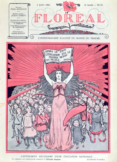 Portada de la revista Floreal celebrando el cuadragésimo aniversario de las Ecoles Laiques en Francia, 2 de julio de 1921 de French School