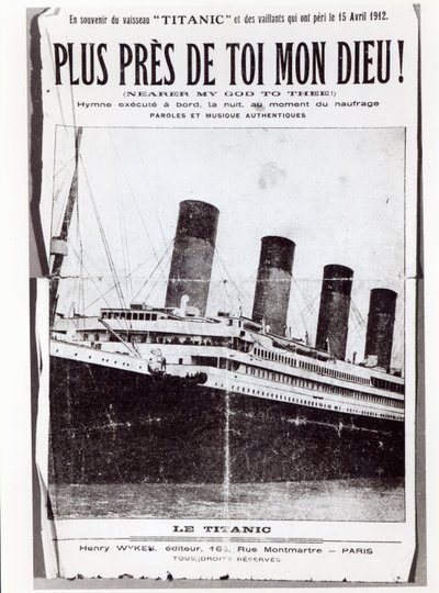 Portada de la partitura del himno Nearer My God to Thee, cantado por los pasajeros del Titanic durante su naufragio y hundimiento, 1912 de French School