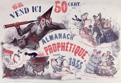 Portada de un almanaque profético que representa a Nostradamus, 1855 de French School