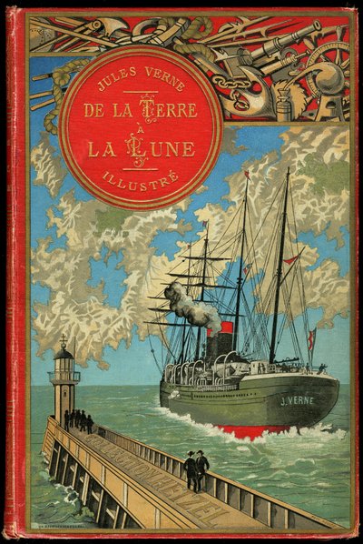Portada del libro "De la Tierra a la Luna" de Jules Verne en 1865 de French School