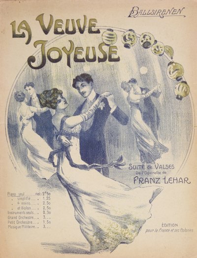 Portada de la partitura de La Valse Ballsirenen de La Viuda Alegre de Franz Lehar (1870-1948) de French School
