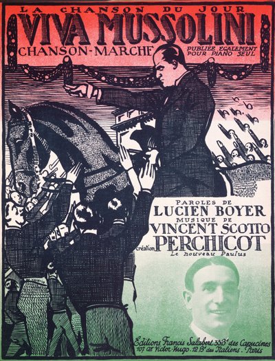 Portada de la partitura de Viva Mussolini por Vincent Scotto (1876-1952) y Lucien Boyer, años 1920 de French School