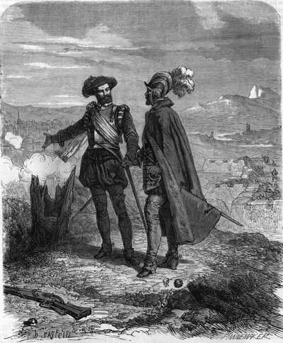 Crillon y Maximiliano de Béthune, Duque de Sully, estadista francés y consejero de Enrique IV, durante el asedio de Saboya (1600-1601). En "Histoire Populaire de la France", grabado del siglo XIX. de French School