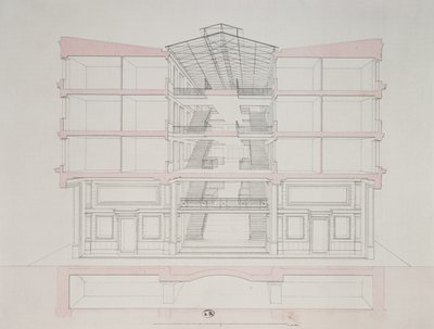 Sección transversal de una casa en el desarrollo de viviendas de Napoleón, 58 rue Rochechouart, París, 1849 de French School