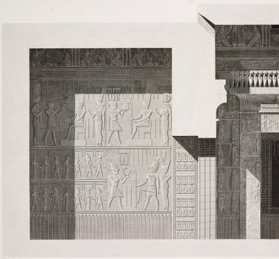 Sección transversal del Pequeño Templo del Sur, detalle, Complejo del Templo de Karnak, Tebas, Luxor, Egipto. de French School