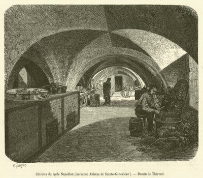 Cocinas del liceo Napoleón, antigua Abadía de Sainte-Geneviève (grabado) de French School