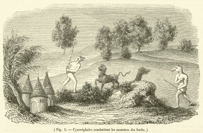 Cinocefalos combatiendo monstruos del bosque de French School