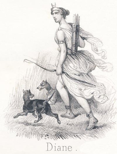 D Diana: Hermana gemela de Apolo En el cielo, era Phebe o Luna, encargada de iluminar la tierra En el Infierno, era Hécate y presidía los juicios de las almas En la tierra, era Diana, diosa de la caza de French School