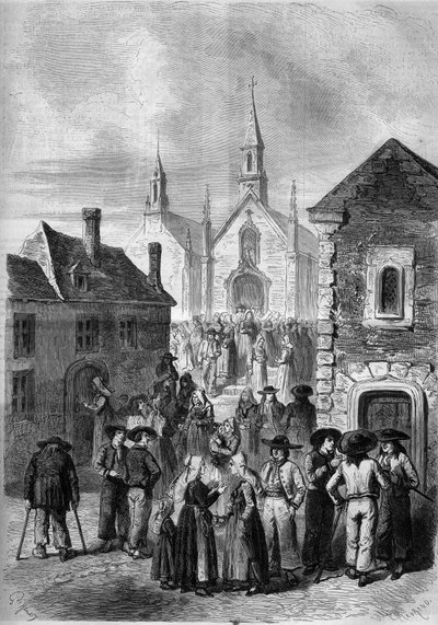 Vida cotidiana en Bretaña: salida de la iglesia de Locmine de French School