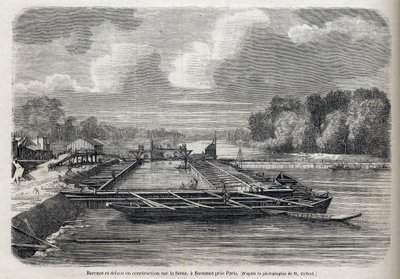Represa rota en el Sena en Suresnes en 1866 - Grabado - Le Monde Illustré 1866 de French School
