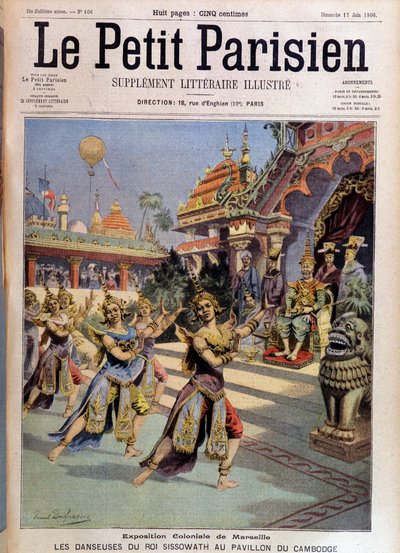 Bailarines del Rey Sissovath en el pabellón de Camboya, exposición colonial de Marsella - en "Le Petite Parisien" del 17/06/1906 de French School