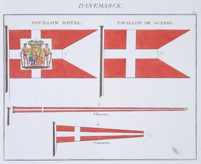 Banderas danesas, de un libro francés de banderas, c.1819 de French School