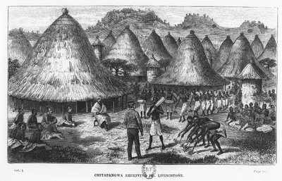 David Livingstone recibido en un pueblo en la región de los Grandes Lagos de África Central de French School