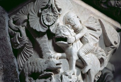 David matando al león (detalle de un capitel) c.1130 de French School