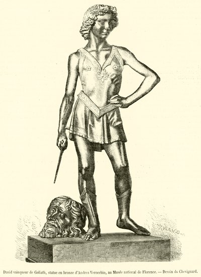 David vencedor de Goliat, estatua de bronce de Andrea Verrocchio, en el Museo Nacional de Florencia de French School