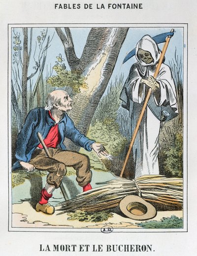 La Muerte y el Leñador (grabado a color) de French School