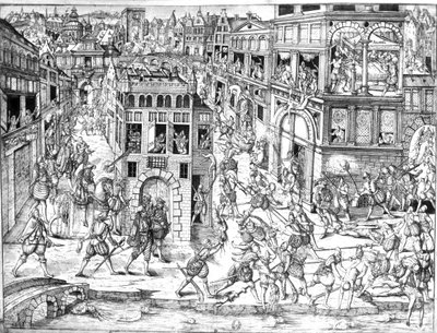Muerte del almirante Gaspard II de Coligny (1519-72), en la época de la Masacre de San Bartolomé en 1572 de French School