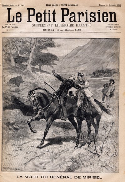 Muerte del General Marie Joseph Francois de Miribel (1831-1893) por una crisis de apoplejía al regresar de una inspección en los Alpes. En el periódico "Le Petit Parisien" el 24/09/1893 de French School