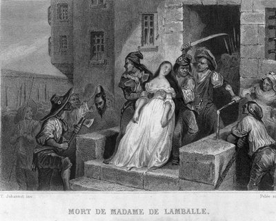 Muerte de María Teresa de Saboya Carignan (1749-1792), Princesa de Lamballe (1792) - en “Revolución francesa” por Thiers. Siglo XIX de French School