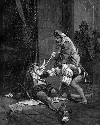 Muerte de Petrus Ramus. Pierre de La Ramee Humanista, matemático y filósofo francés (1515-1572) de French School