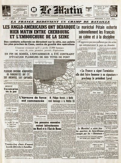 Desembarco de Normandía junio de 1944 - Desembarco de Normandía 6 de junio de 1944 (Día D) - En la mañana, jueves 7 de junio de 1944 los angloamericanos partieron ayer por la mañana entre Cherburgo y la desembocadura del Sena de French School