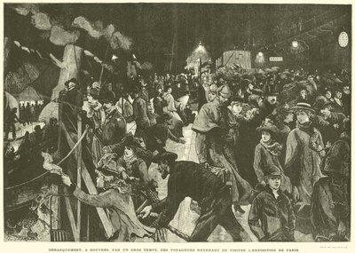 Desembarco en Dover, en una Tormenta, de los Viajeros que Regresan de Visitar la Exposición de París (grabado) de French School