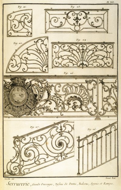 Hierro decorativo, de la Enciclopedia de Diderot, pub. 1771 de French School